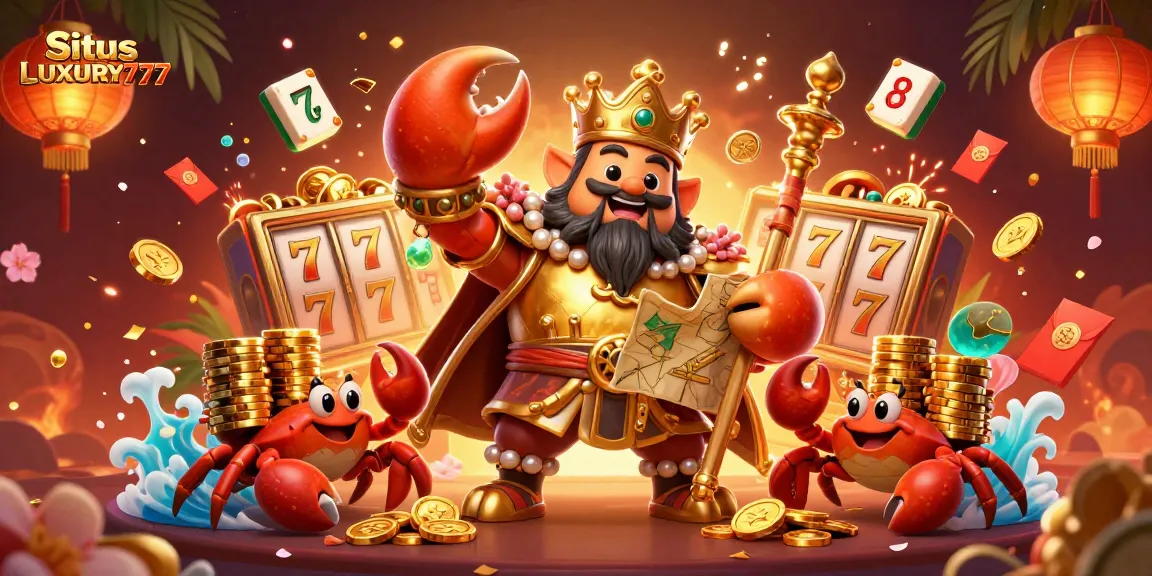 Bermain di Situs LUXURY777 dengan ilustrasi kepiting emas yang megah dan karakter unik