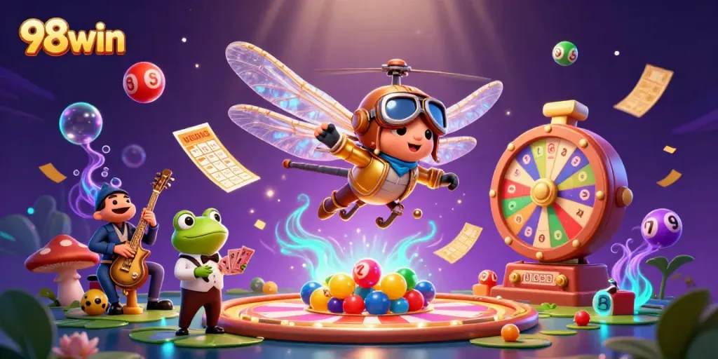 Experience the excitement of 98win with a vibrant casino scene showcasing live action, games, and fun.