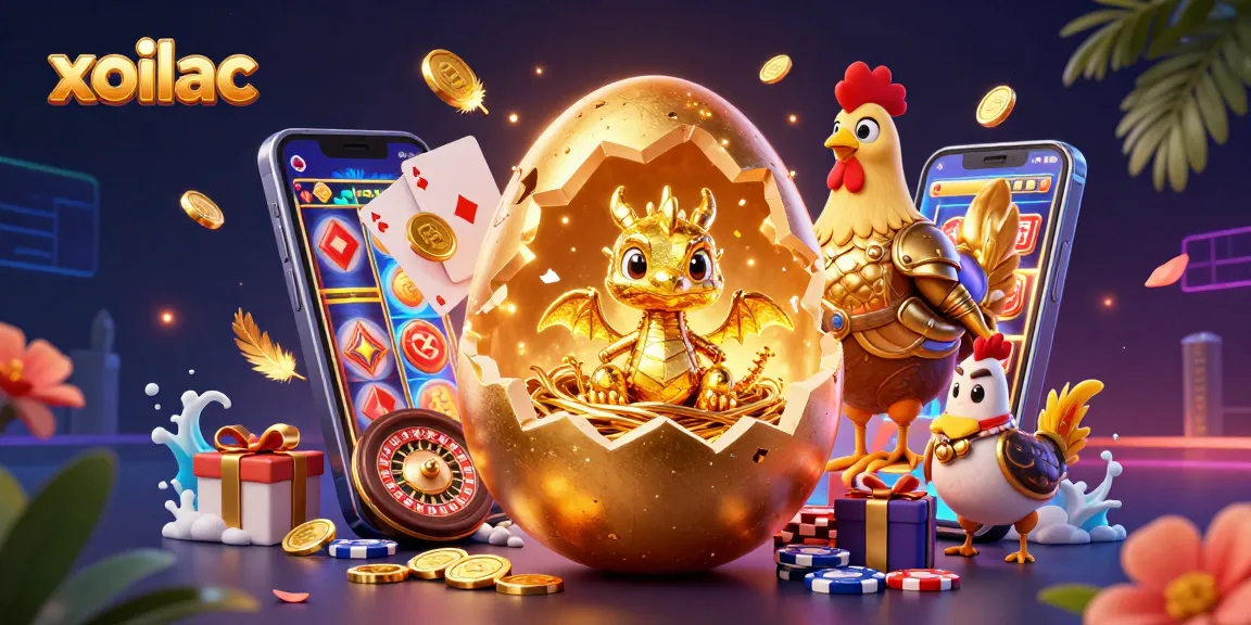 Experience the excitement of xoilac with a vibrant 3D illustration featuring captivating elements from the world of gambling.
