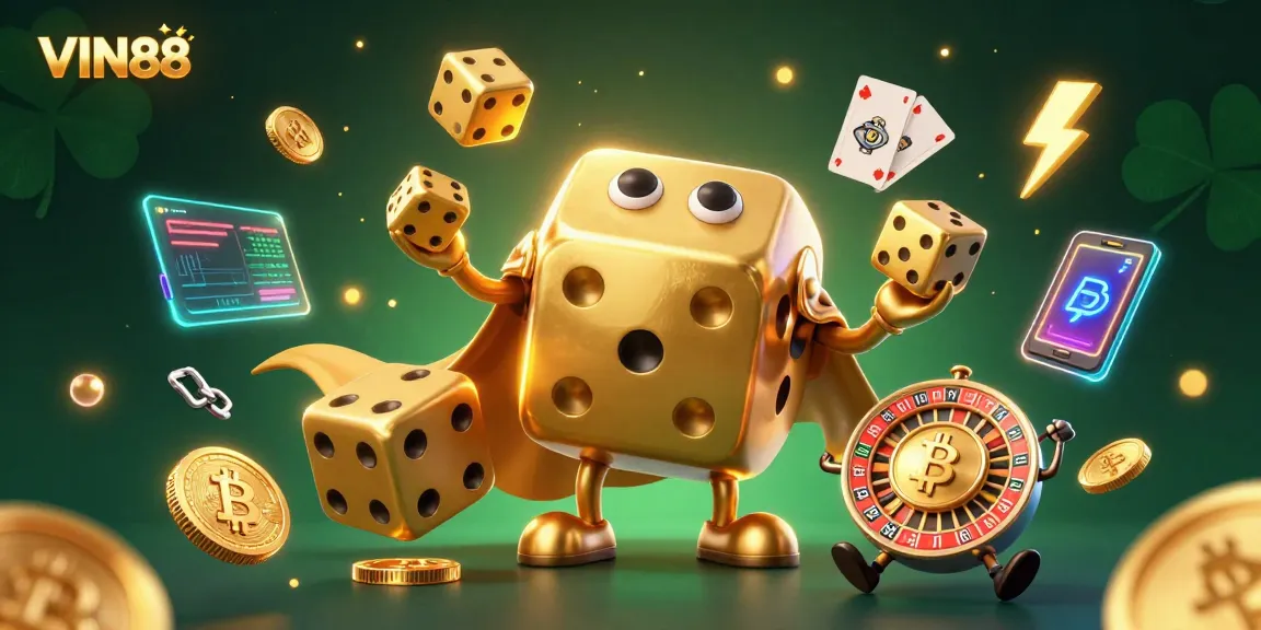Bet on big wins with VIN88 featuring engaging 3D golden dice embodying the thrill of casino gaming.