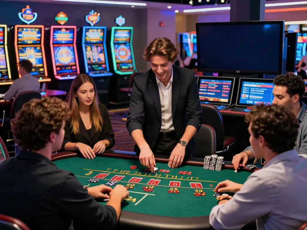 Players enjoying games at a Bitcoin casino, highlighting vibrant gaming atmosphere and crypto excitement.