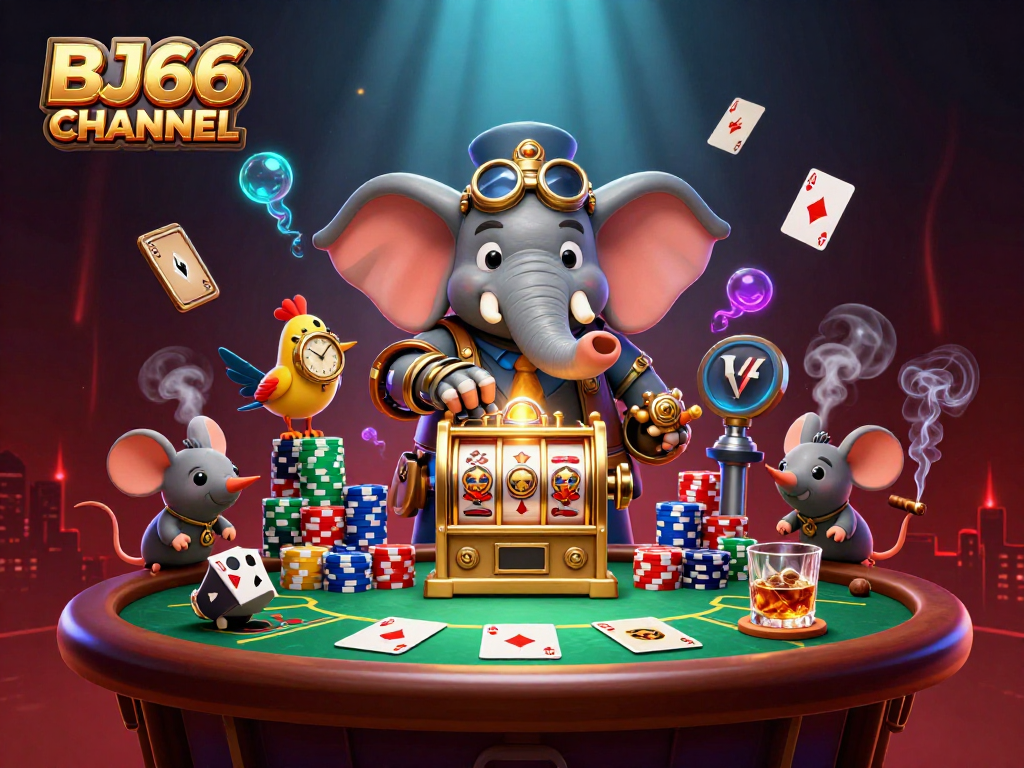 Engage with thrilling cockfighting action on BJ66 CHANNEL amid vibrant casino details and rich 3D illustration.