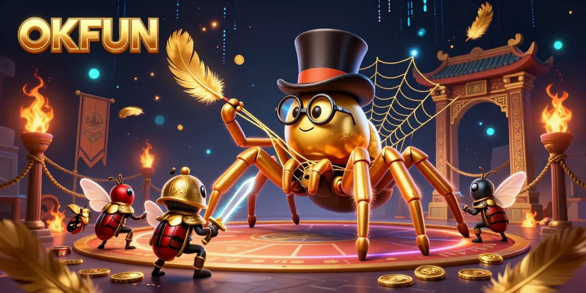 Engage in thrilling gameplay at OKFUN with vibrant visuals of casino elements and characters.