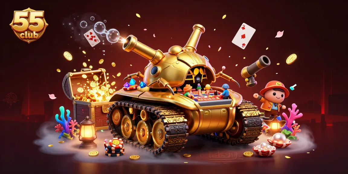 Experience the thrilling action of the 55 club with a vibrant casino scene in a golden beetle tank.