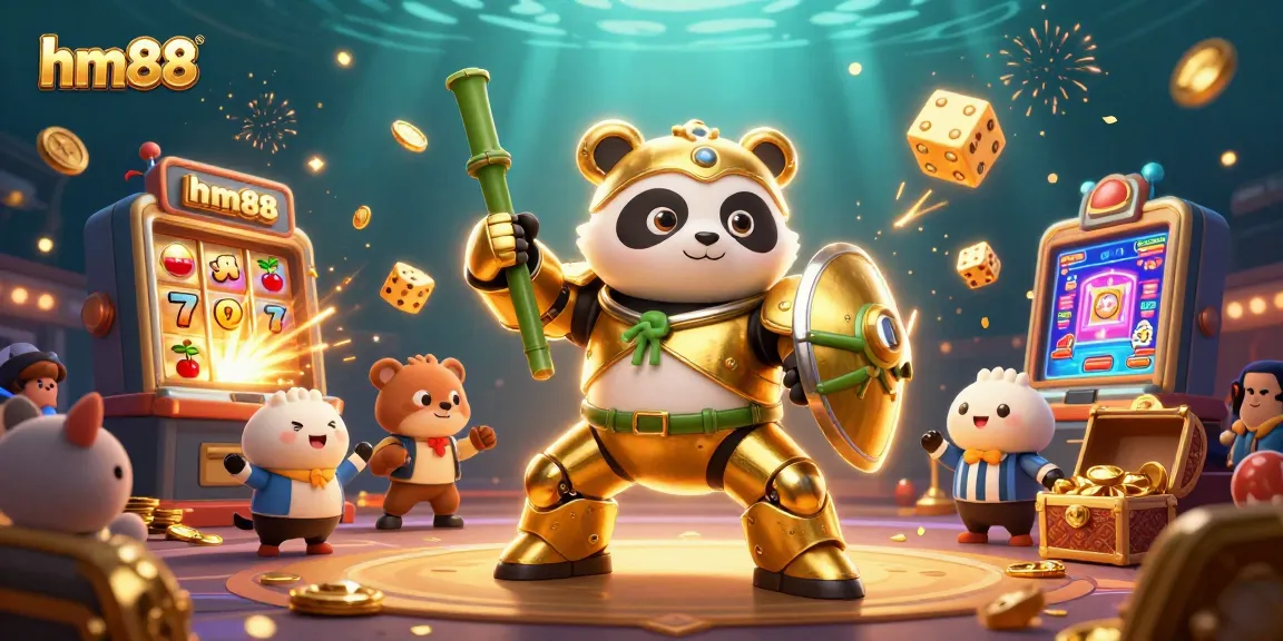 Engage with fun gameplay at hm88, featuring a golden panda in a mech suit amidst a vibrant casino atmosphere.