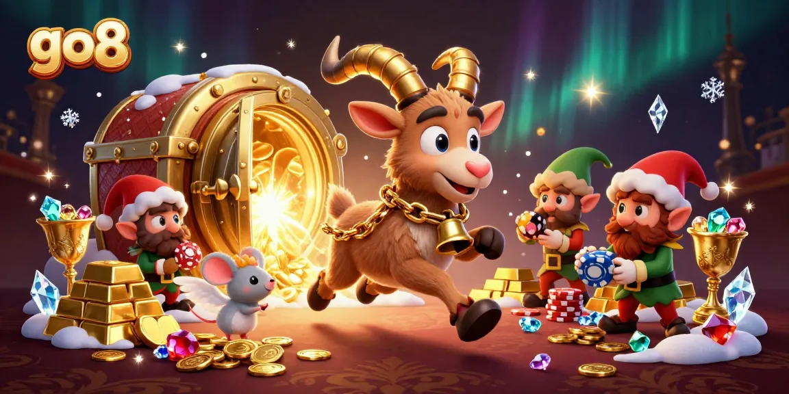 Bet on go8's exciting casino atmosphere with festive creatures in a vibrant scene.