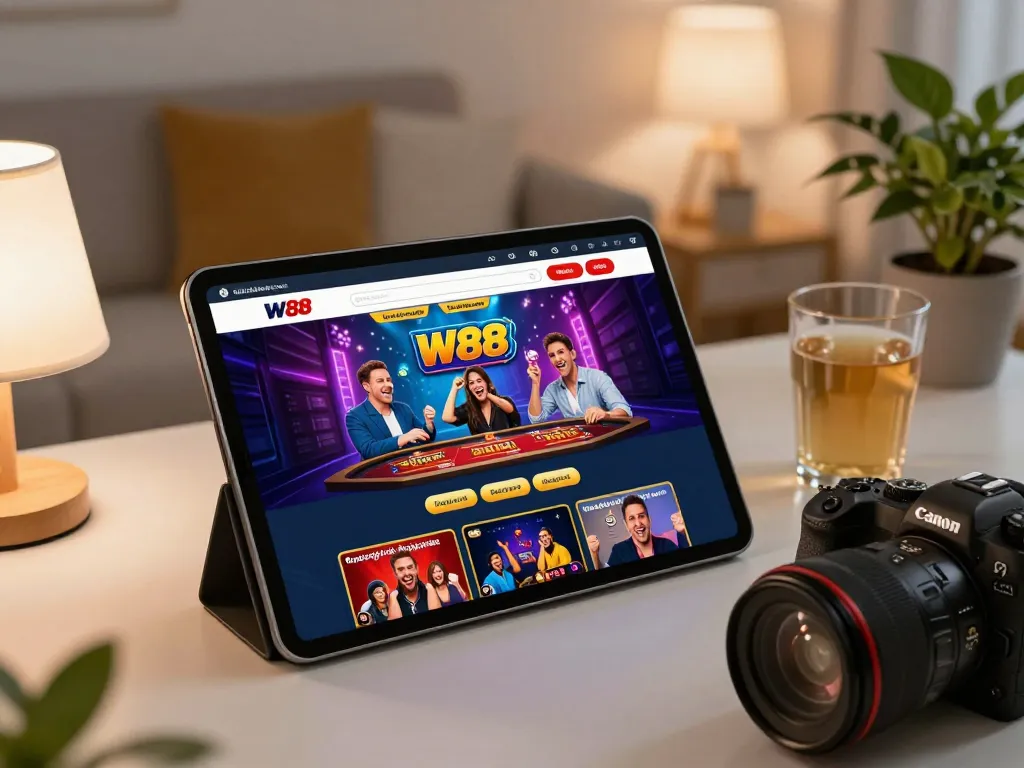 W88 mobile gaming experience on tablet with player engaging actively in an online casino