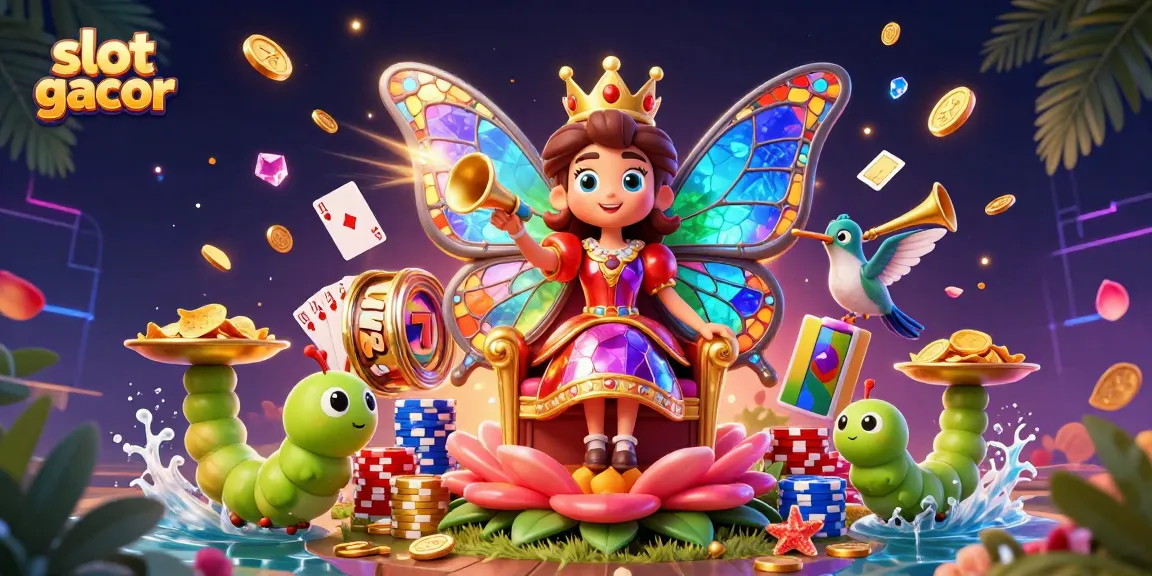 Engage with slot gacor elements in a vibrant 3D casino scene filled with charm and excitement.