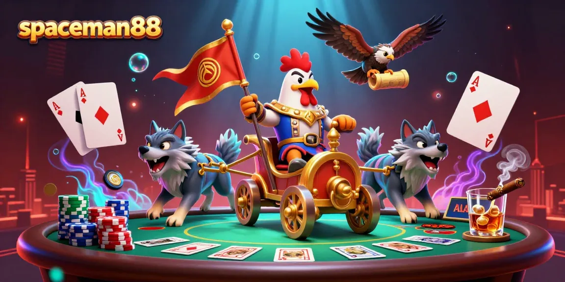 Engage in exciting gameplay with spaceman88 at the colorful casino scene filled with chips and cards.