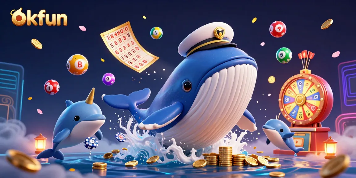 Experience thrilling games at okfun with whales, coins, and dynamic casino elements in vibrant 3D art.