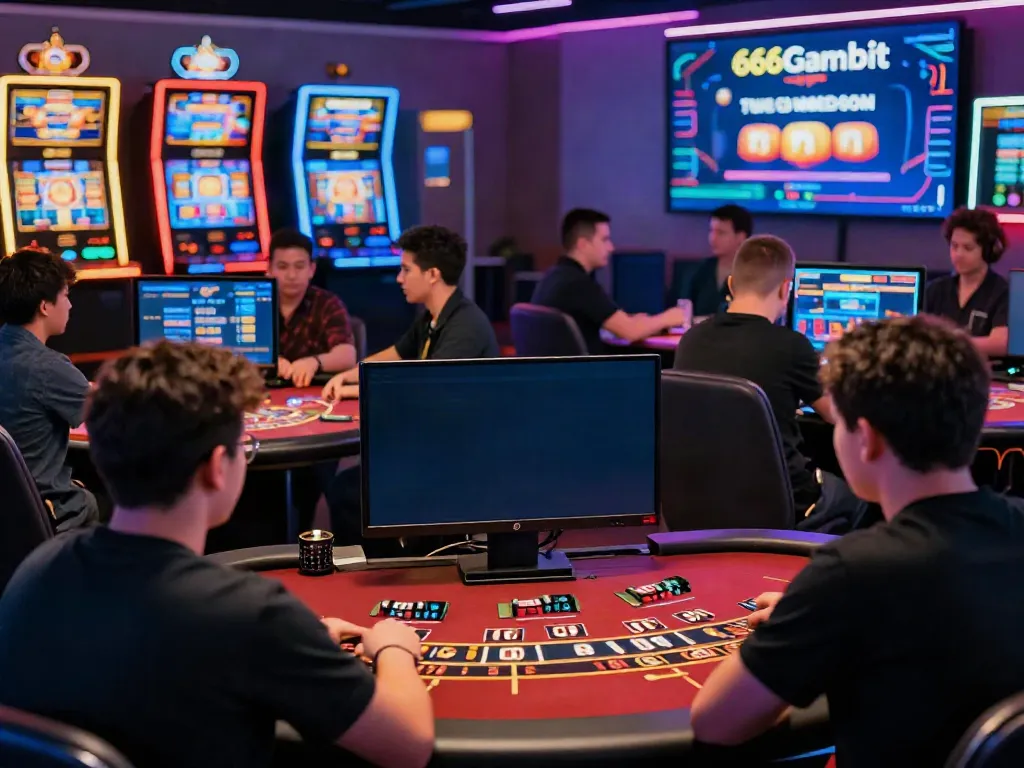 Players enjoying a lively digital casino experience at 666Gambit Casino, highlighting virtual gaming and bonuses.