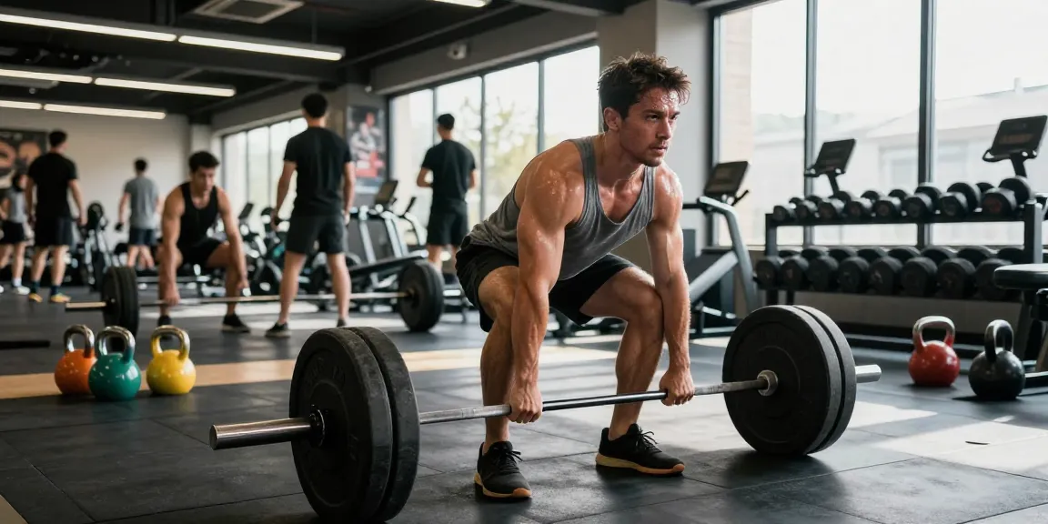 Anabolika Shop athlete lifting weights in a modern gym with bright sunlight, showcasing a commitment to muscle building and fitness.