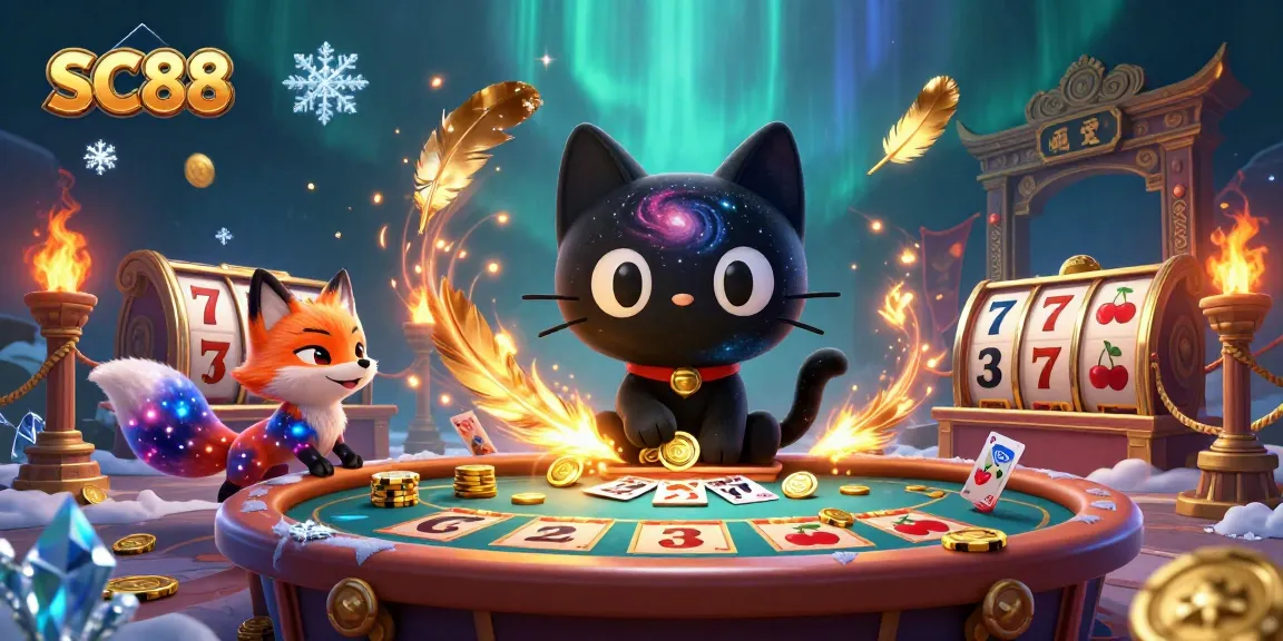 Experience SC88 adventure at a cosmic casino with vibrant 3D characters and slot excitement.