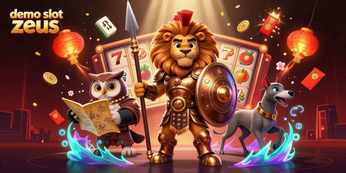 Experience the excitement of demo slot zeus with a dynamic assembly of slots, golden symbols, and festive elements.