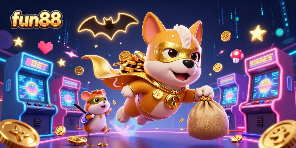 Experience thrilling fun88 casino action with a superhero dog and vibrant game elements.