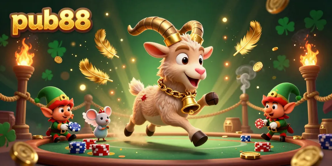 Experience the lively atmosphere of pub88 as Krampus goat runs a chaotic casino scene with elf gremlins and angel mouse.