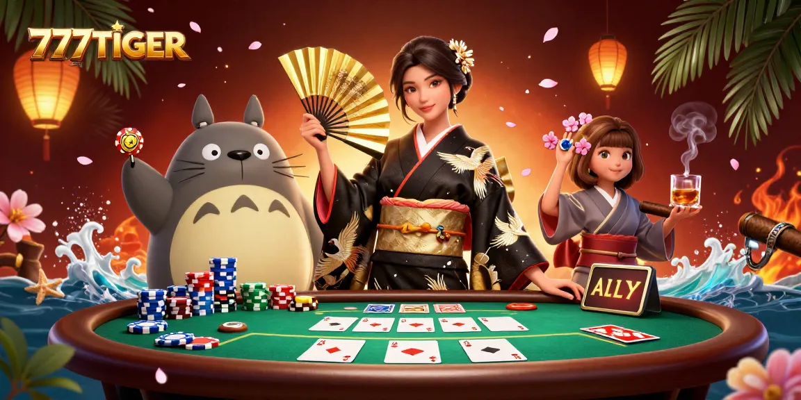 Experience the excitement of 777TIGER with an immersive casino scene, featuring vibrant characters and dynamic game elements.