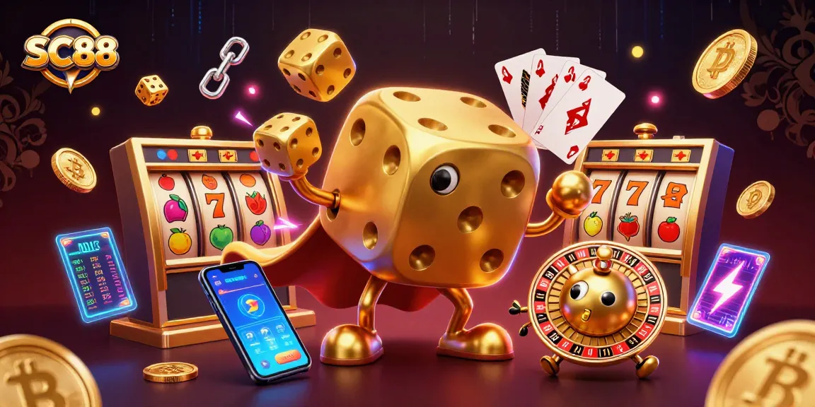 SC88 showcases a lively casino scene featuring golden dice and vibrant gaming elements.