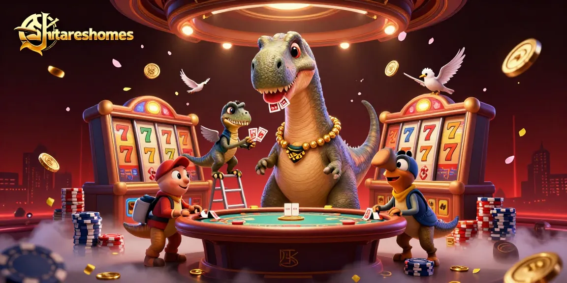 Experience exciting games with antareshomes in a vibrant 3D casino scene featuring unique characters and elements.