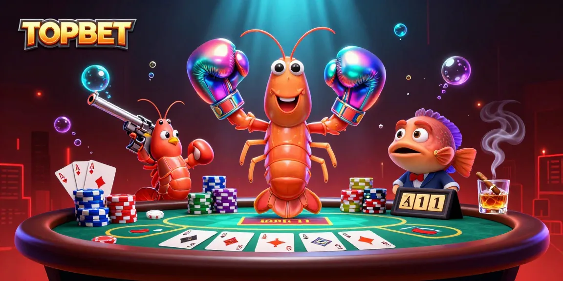 TOPBET invites you to enjoy dynamic poker action with vibrant characters and colorful chips.