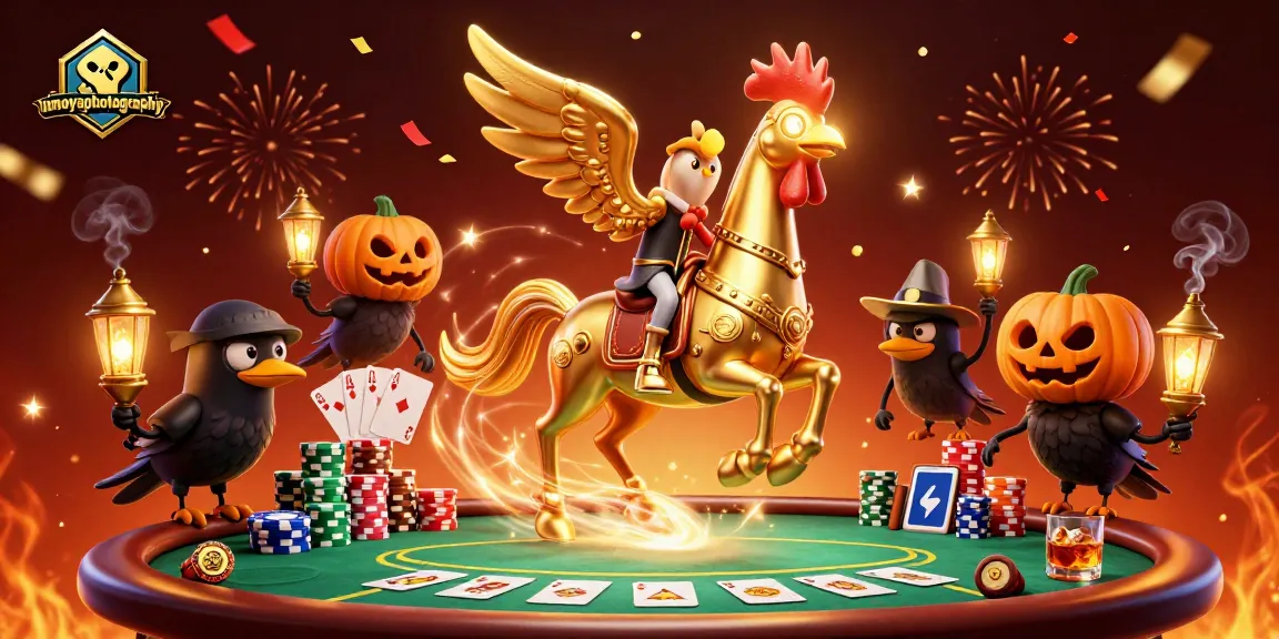 Experience thrilling gameplay with umoyaphotography's golden rooster in a vibrant casino scene.