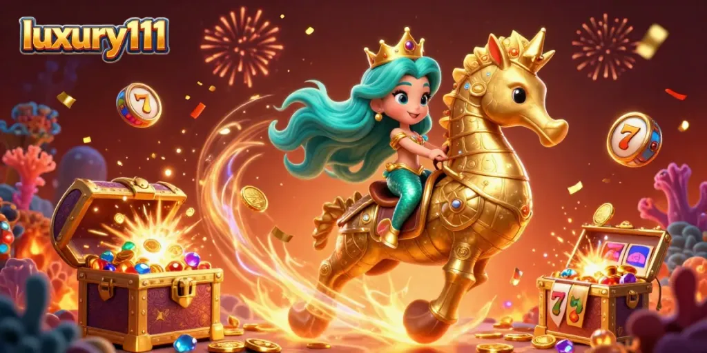 Experience winning moments at luxury111 with our vibrant casino-themed underwater adventure illustration.