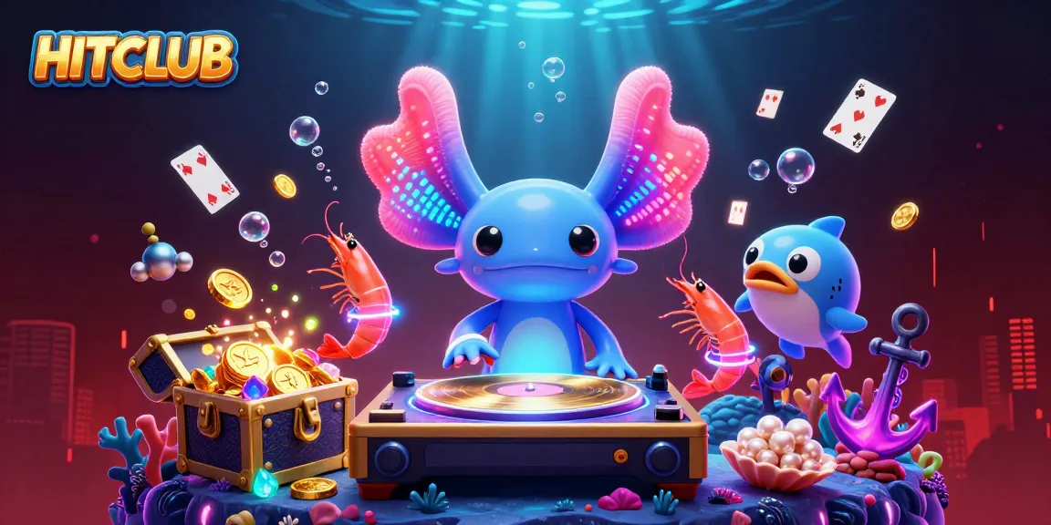 HITCLUB showcases a vibrant underwater casino party with an axolotl DJ and energetic marine dancers.