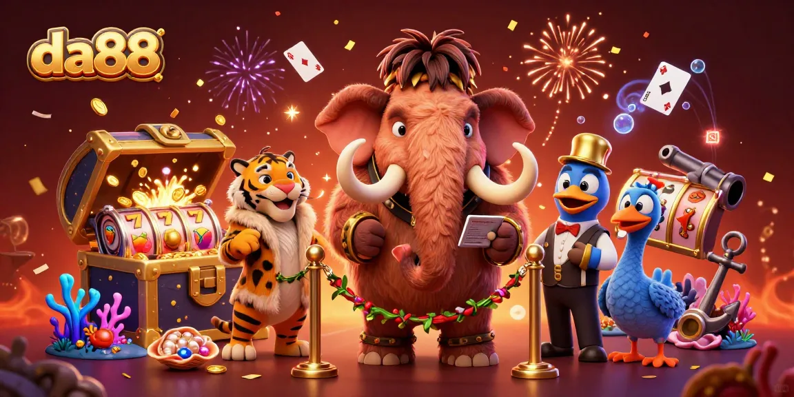 Experience the excitement of da88 with cartoon characters welcoming players to a dynamic casino scene.