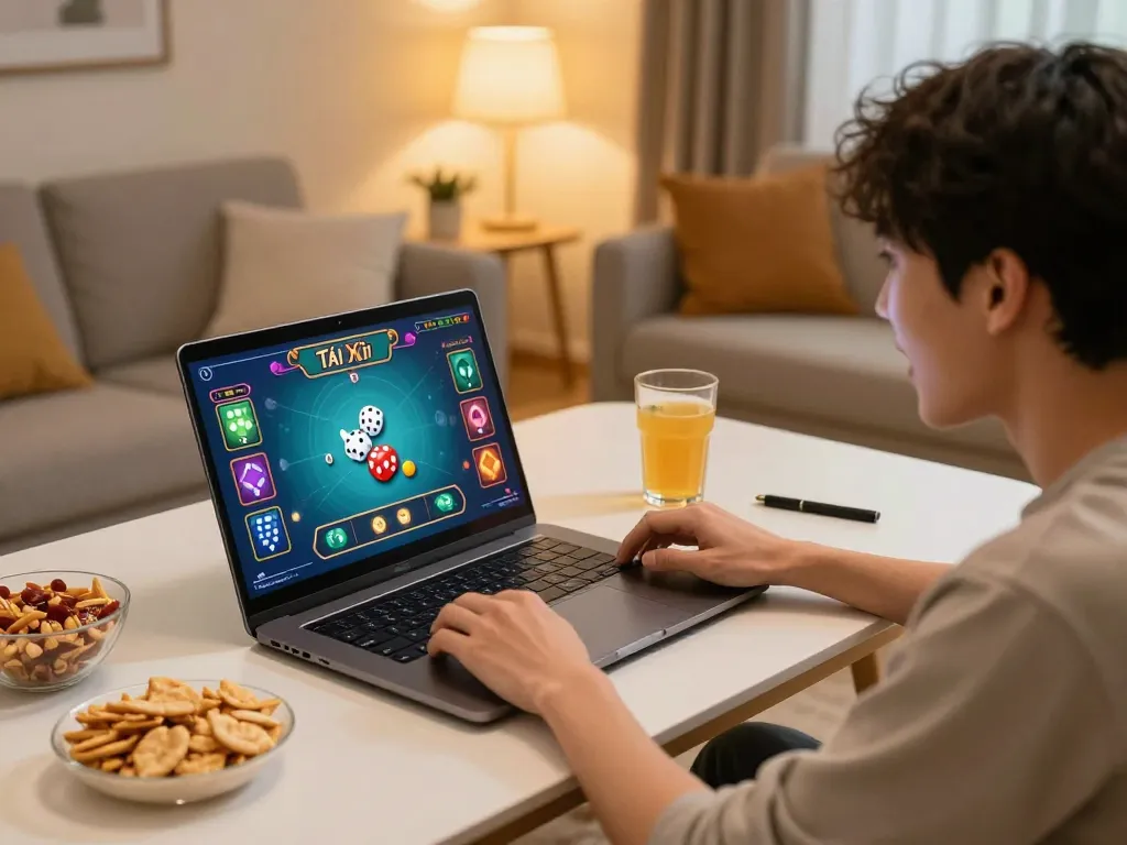 Tai Xỉu player engaged in an online game, showcasing dice action and interactive environment.