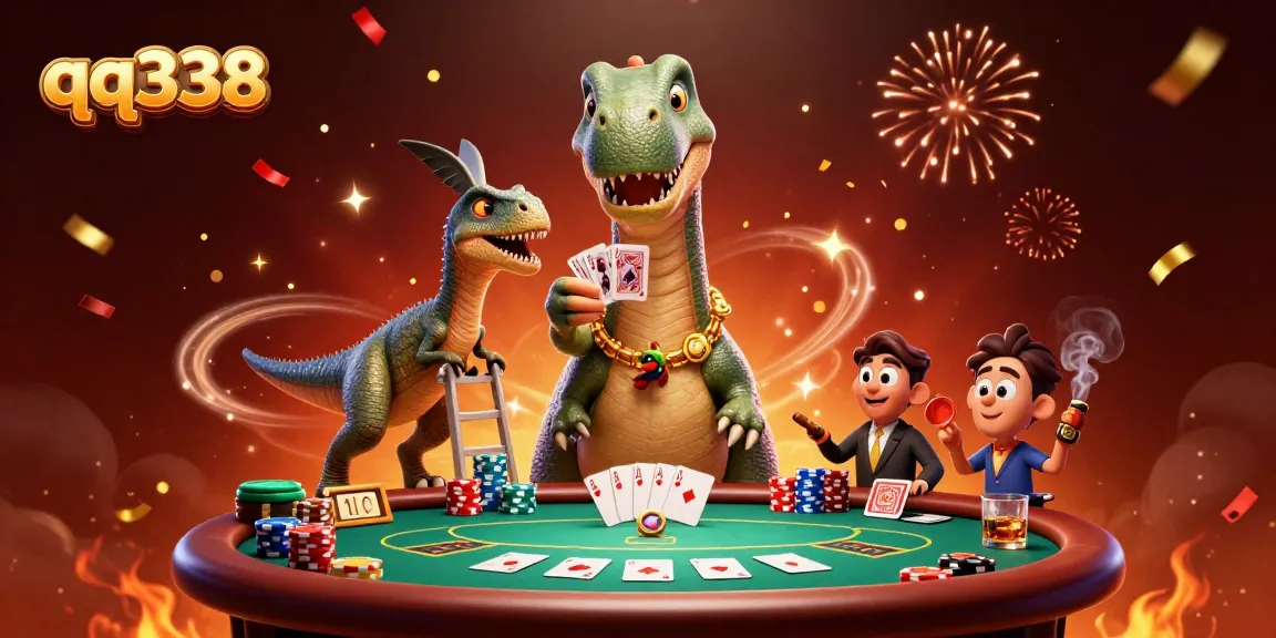 Engage in thrilling poker action with qq338 as a towering brontosaurus watches from above, adding a fun twist to gambling.