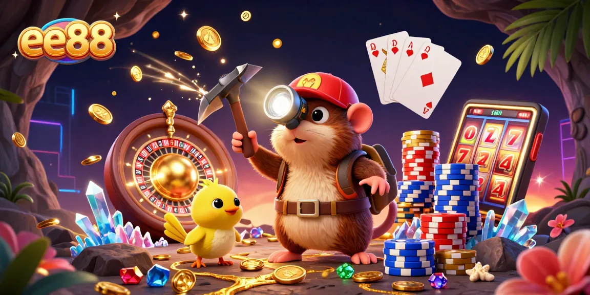 Experience big wins at ee88 with a treasure hunter mole and vibrant casino elements in a rich 3D scene.