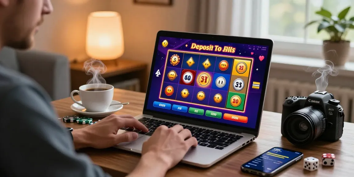 Thrilling online gaming home scene showcasing slot deposit 5k excitement with player engaged on laptop and cozy atmosphere.