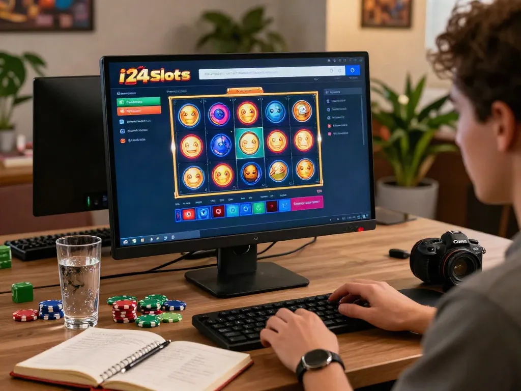 Engaging online gaming experience at i24Slots Casino with vibrant slots displayed.
