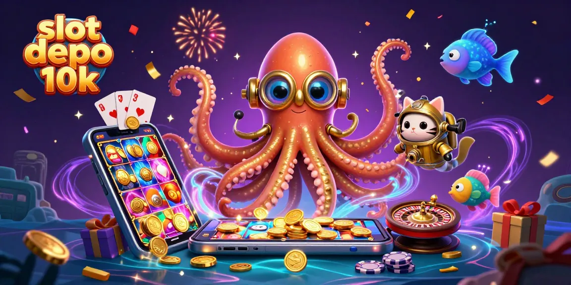 Menangkan slot depo 10k dengan kraken dan kucing penyelam dalam ilustrasi memikat.