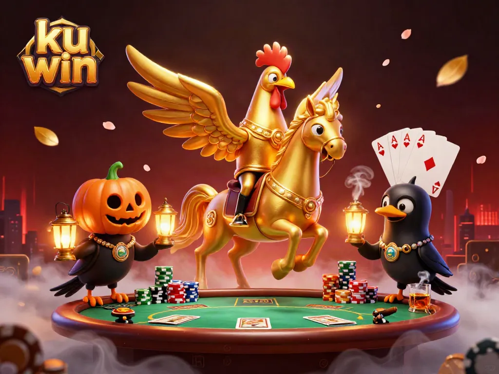 Experience thrilling moments at ku win with the golden rooster in a captivating casino scene.