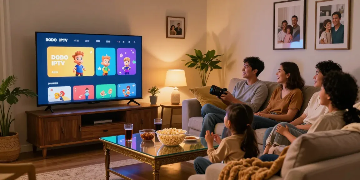 Enjoy family movie night with DODO IPTV subscription in cozy living room.