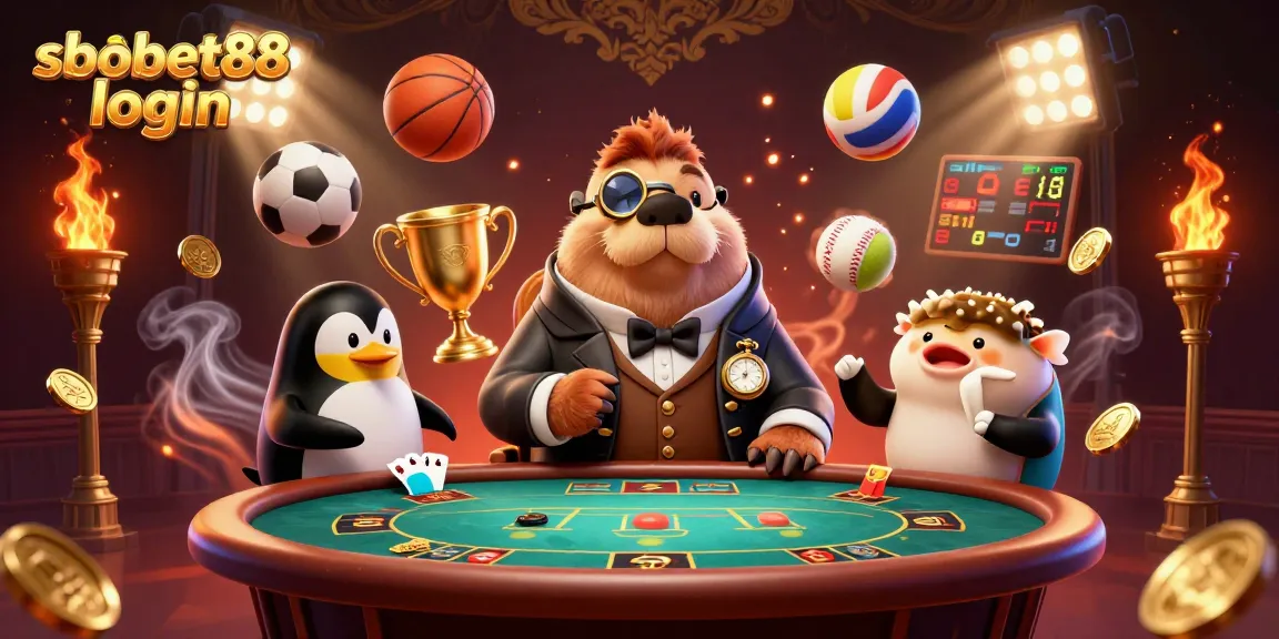 Engage with sbobet88 login in a vibrant underwater casino scene featuring characters at a poker table.