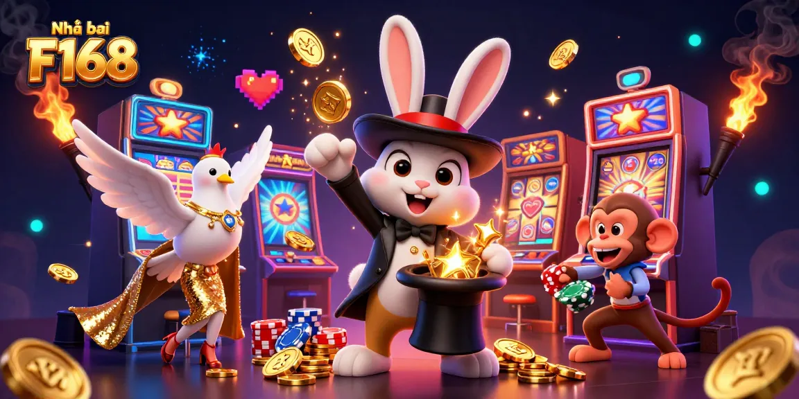 Engage with Nhà cái F168's vibrant casino experience through lively characters and slot games.