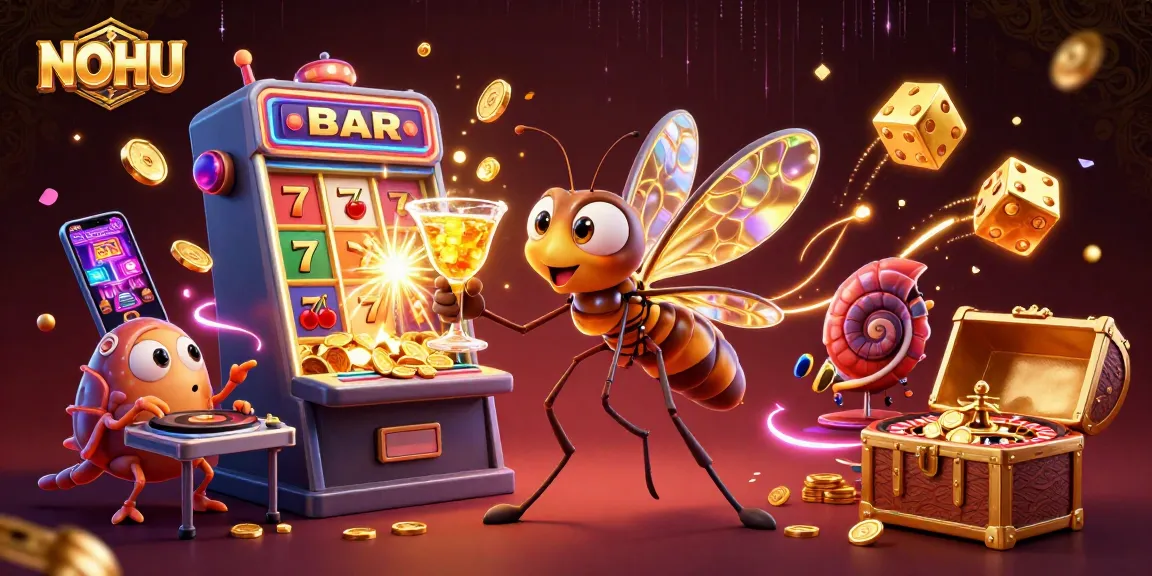 Experience the excitement of NOHU casino with a vibrant scene featuring a unique mascot and dynamic game elements.