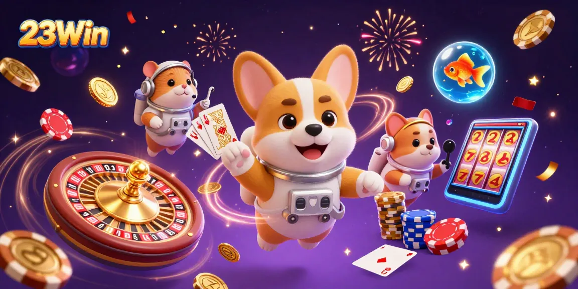 Experience thrilling gameplay with 23Win in a vibrant space casino setting, featuring unique characters.