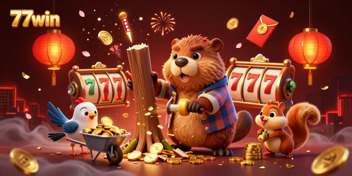 Experience the excitement at 77win with golden coins raining down in this vibrant 3D casino scene.