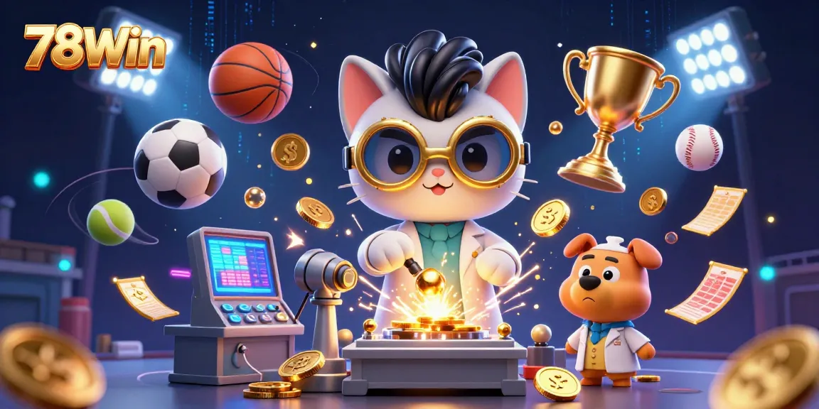 Experience the thrill of betting with 78Win's dynamic sports scene featuring 3D animated characters and vibrant game elements.