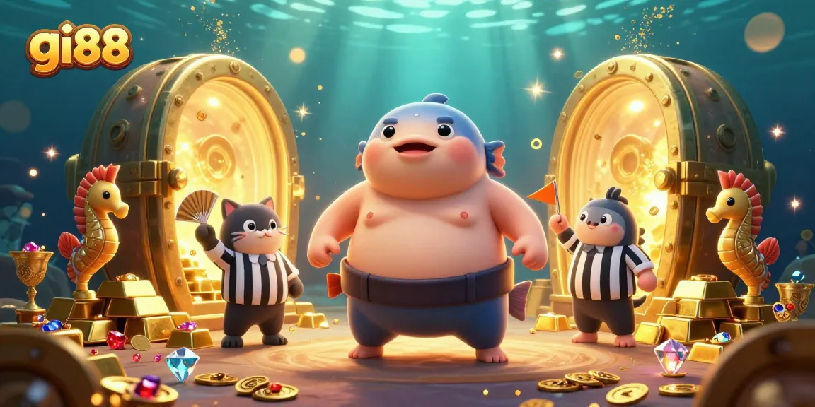Spin to win at gi88 with a lively underwater casino scene brimming with excitement and treasure.