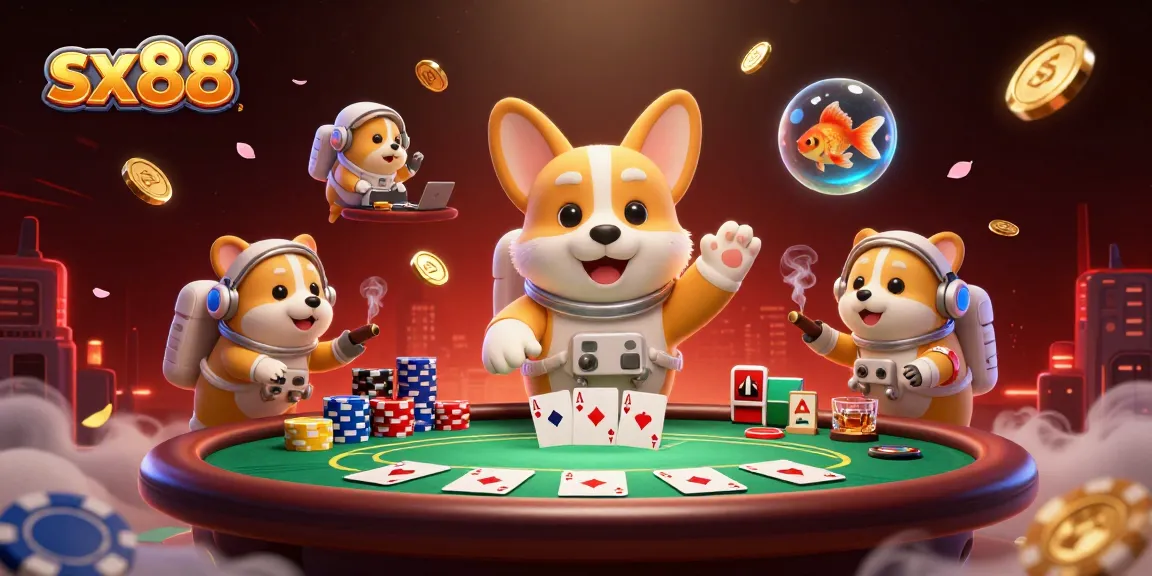 Engage in thrilling sx88 casino adventures with an astronaut corgi and floating treasures in space.