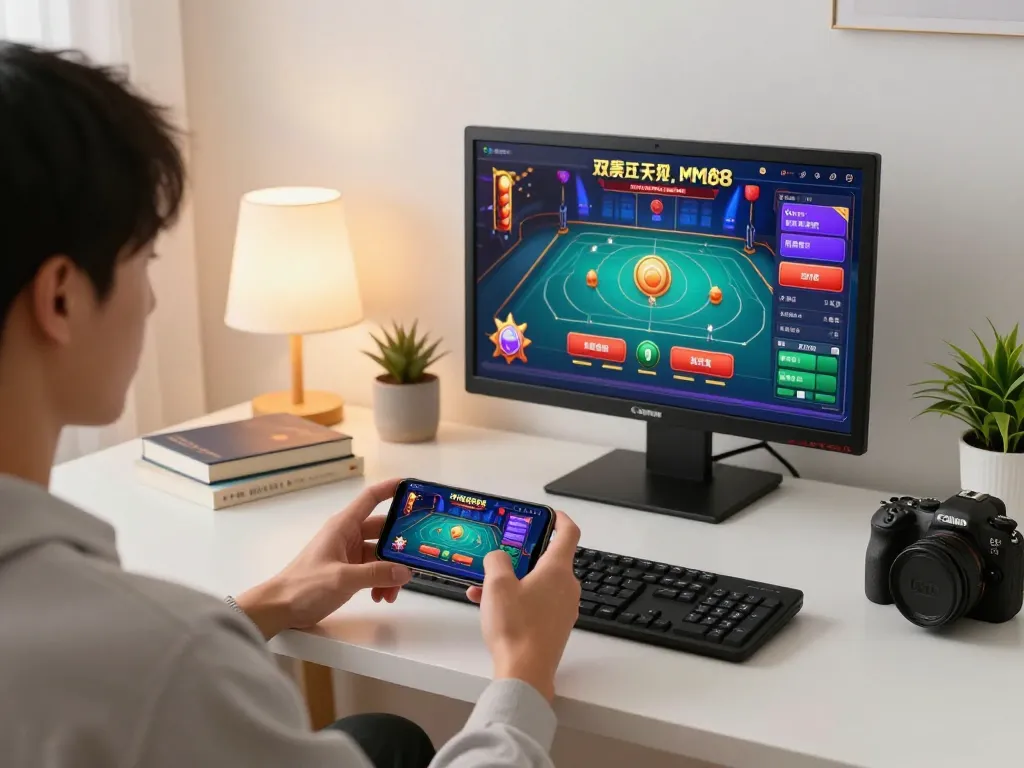 Player enjoying MM88 mobile casino game on smartphone in a cozy home environment.