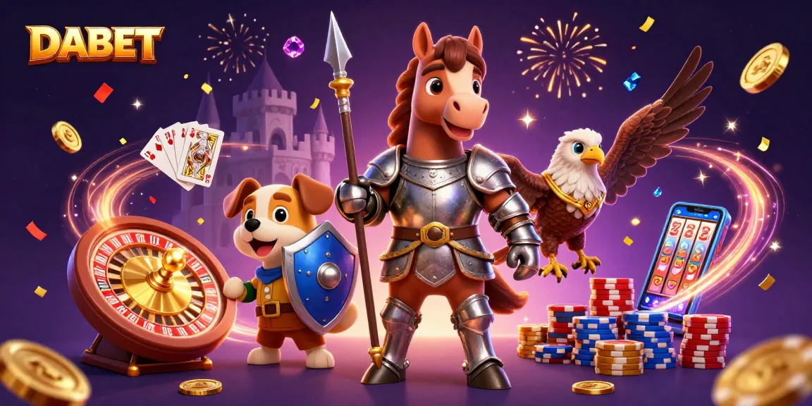 DABET ignites excitement with captivating casino imagery including knights, golden coins, and lively games