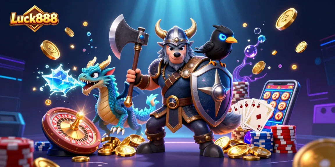 Experience the thrill of Luck888 with a vibrant illustration capturing epic casino adventures.