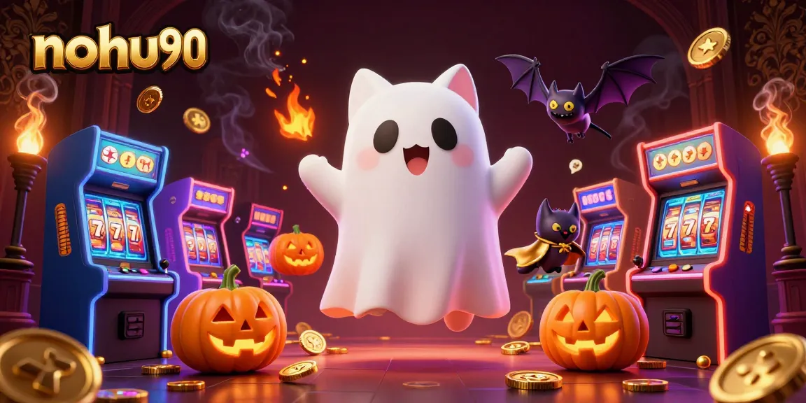 Experience thrills at nohu90 with a ghost cat and vampire bat exploring a haunted casino.
