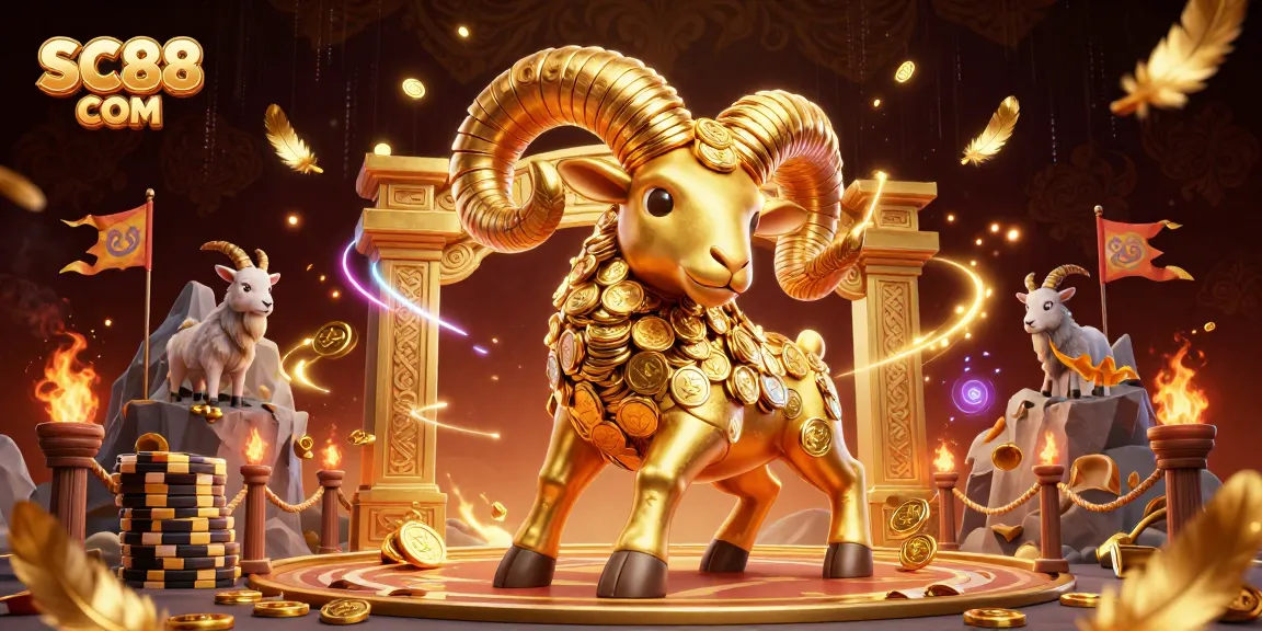 Engage in thrilling play at SC88 COM with dynamic golden gaming elements and a charging ram.