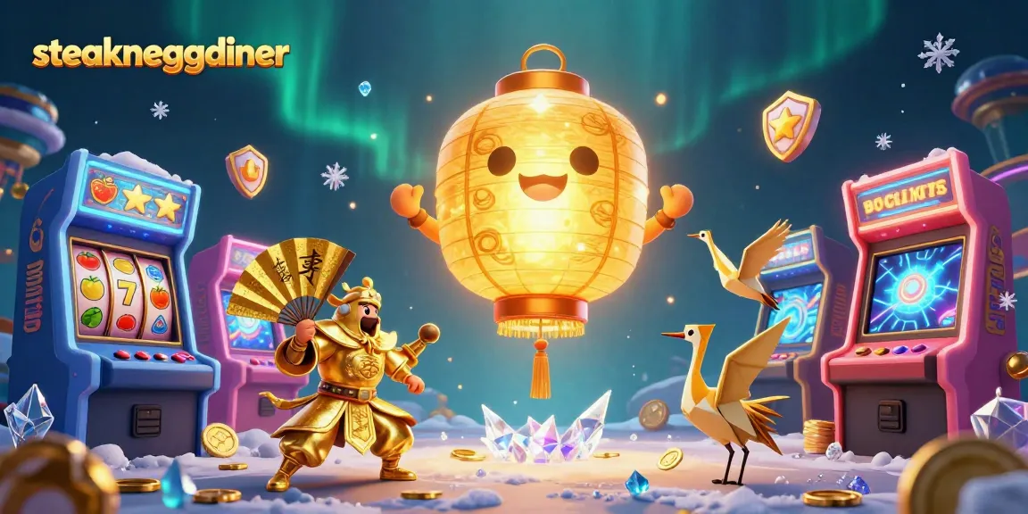 Engage in thrilling gameplay at steakneggdiner's casino, surrounded by festive glowing elements and game machines.